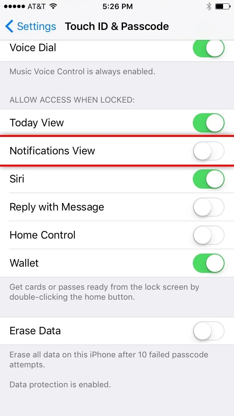 iPhone settings menu showing Notification View options.