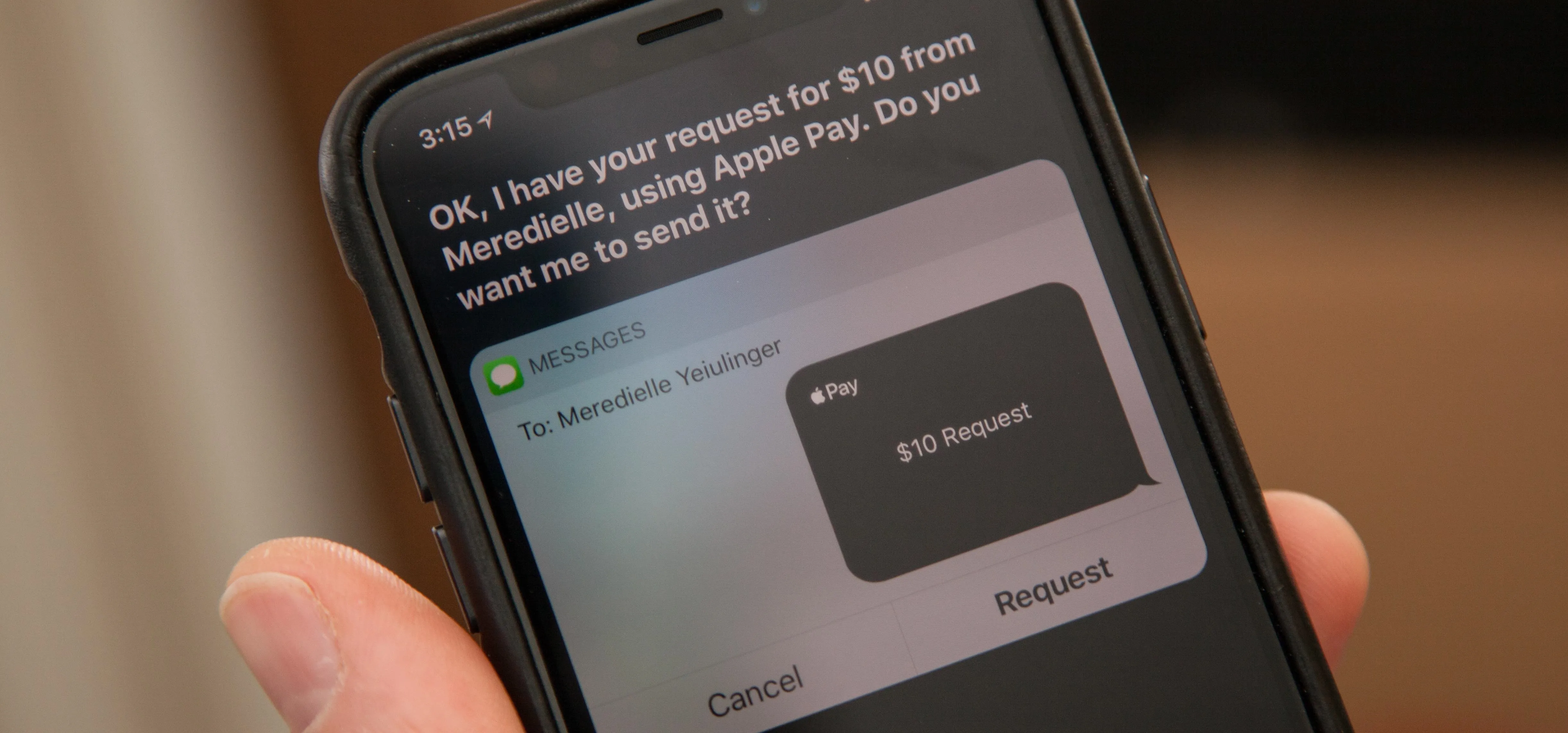 Text message request for payment via Apple Pay.