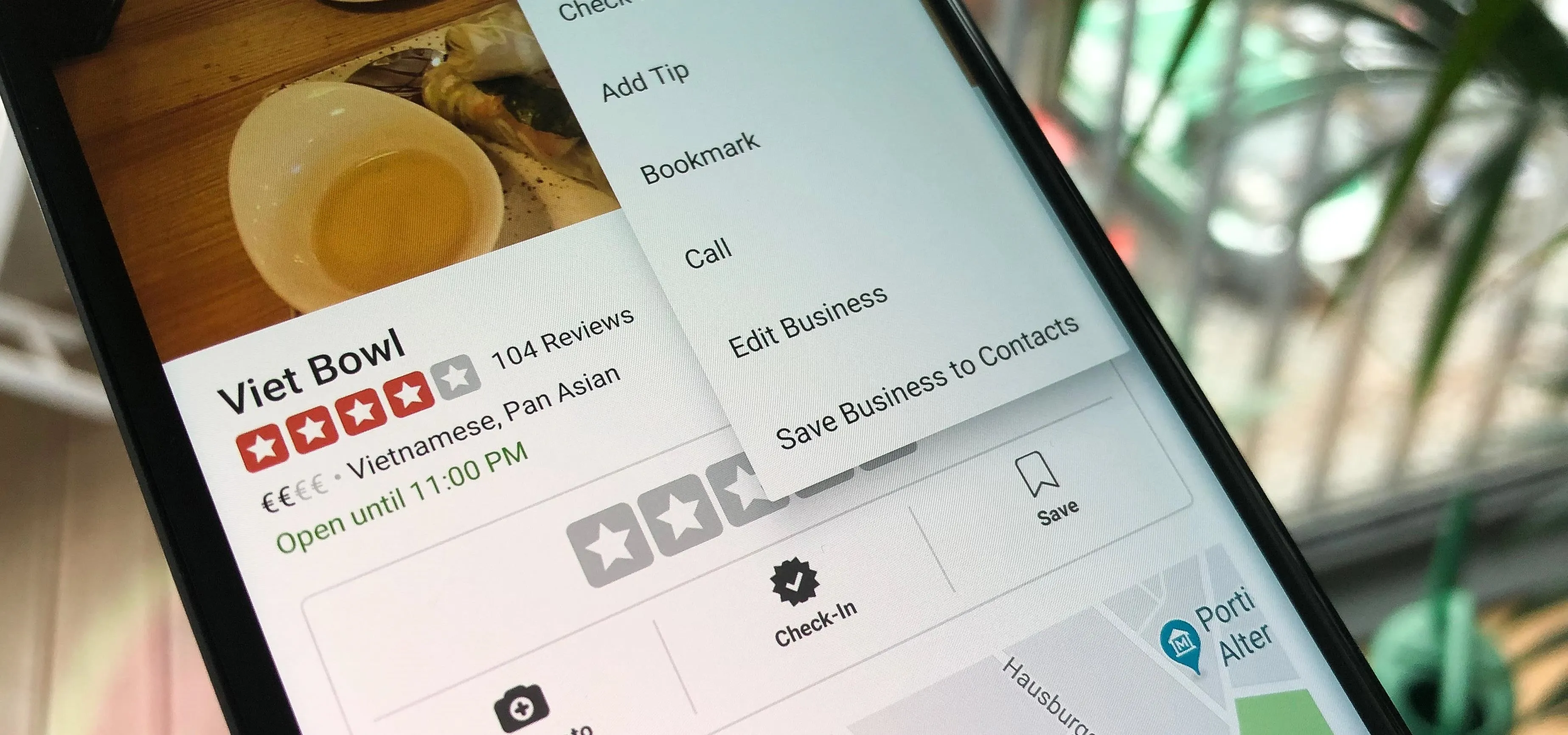 Viet Bonif restaurant listing on a mobile app.