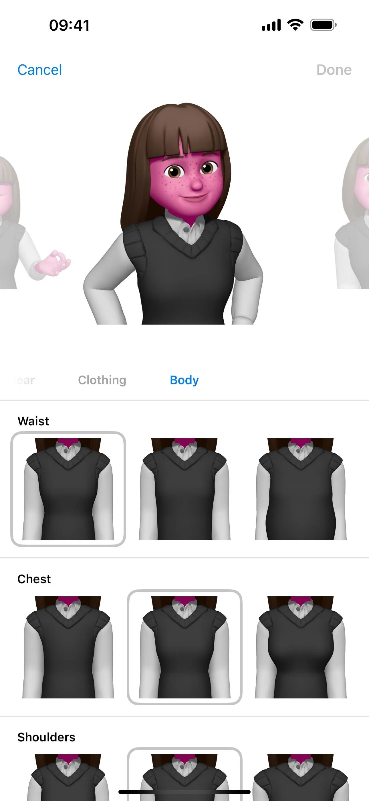 3D animated character with a pink face wearing a black vest and gesturing.